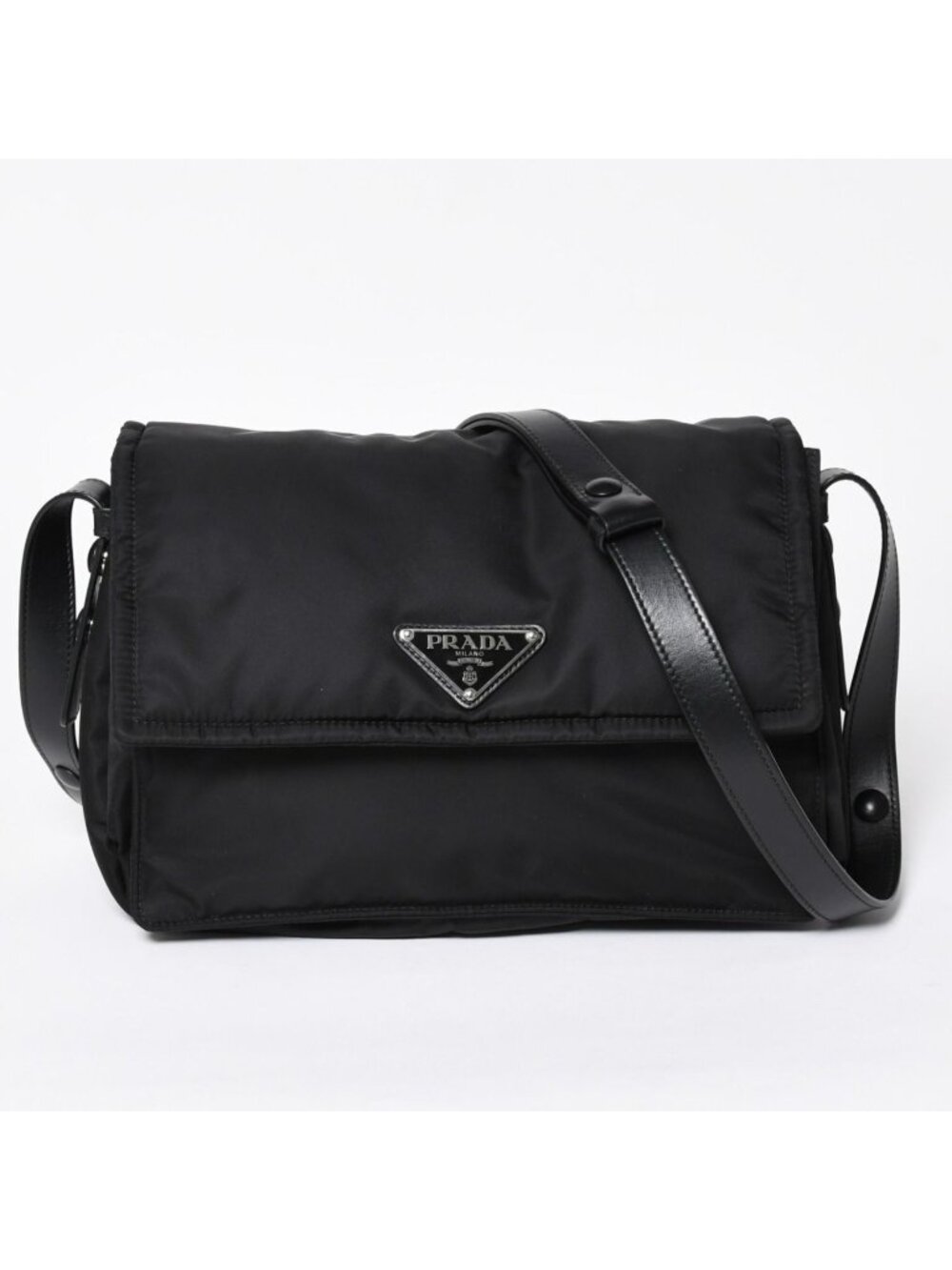 Prada Pocono Shoulder Bag Triangle Logo Nylon Black Silver
